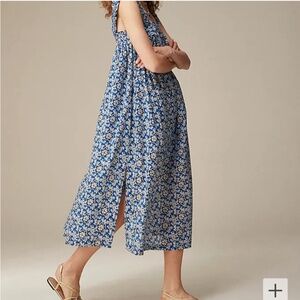 NWT J Crew Midi Dress Cotton Voile Cobalt Blue White Floral Lightweight Sz Large